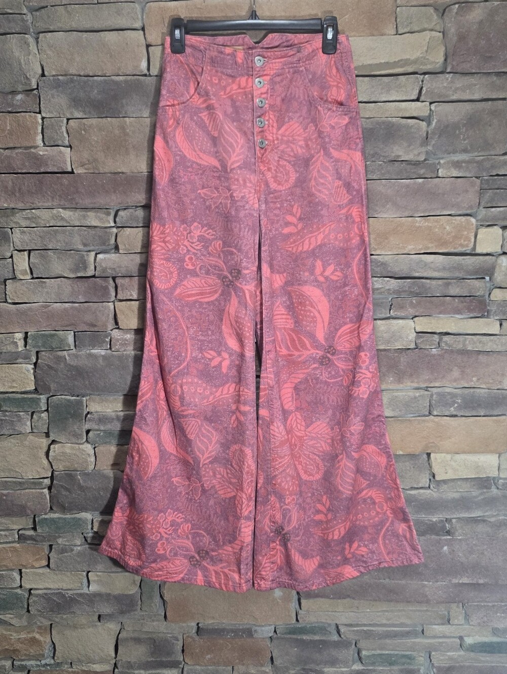 Pilcro Pink Red Patterned Wide-Leg Bootcut Pants - Picture 4 of 16